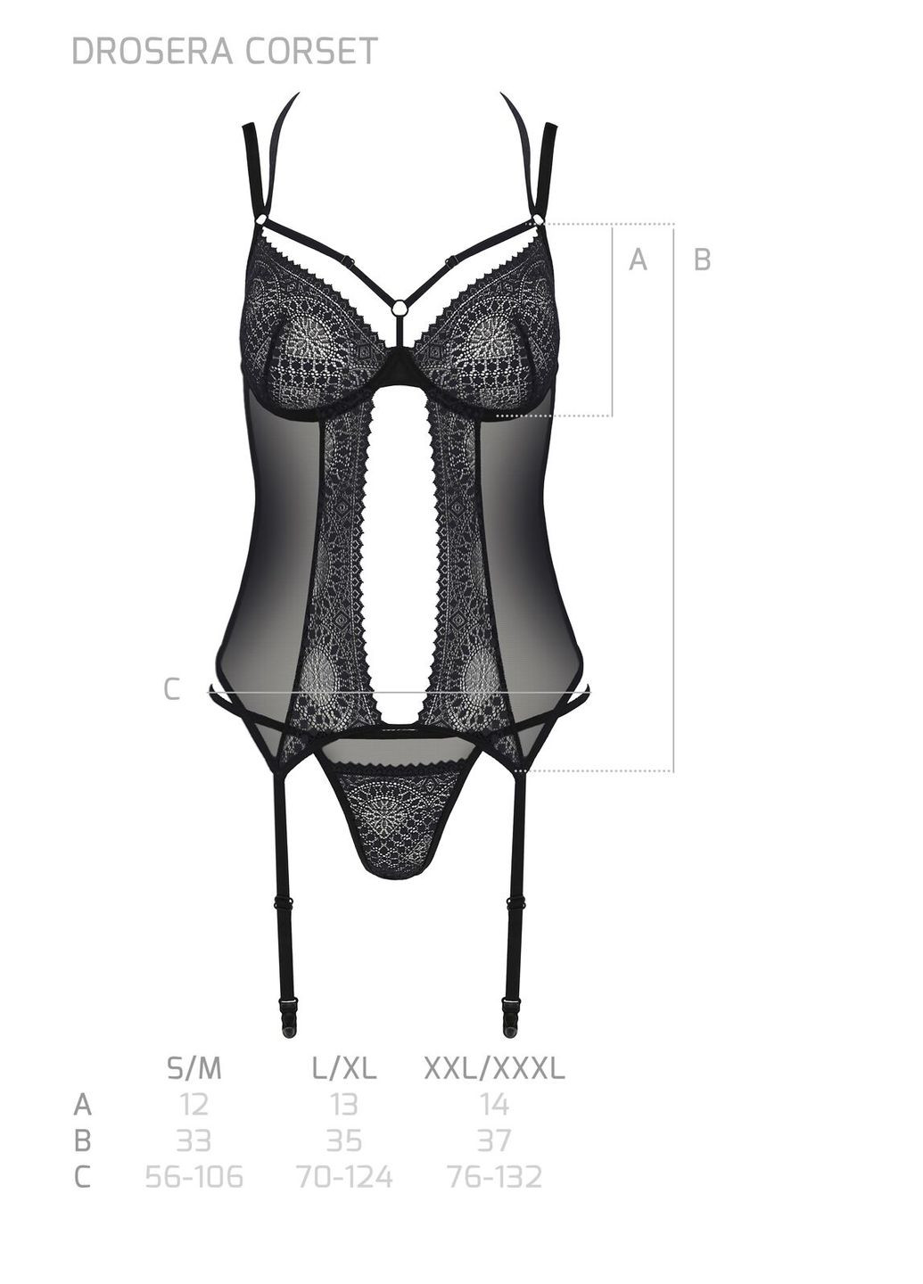 Корсет DROSERA CORSET black, L/XL, с креплениями для чулок, трусики в комплекте Passion (369950943)