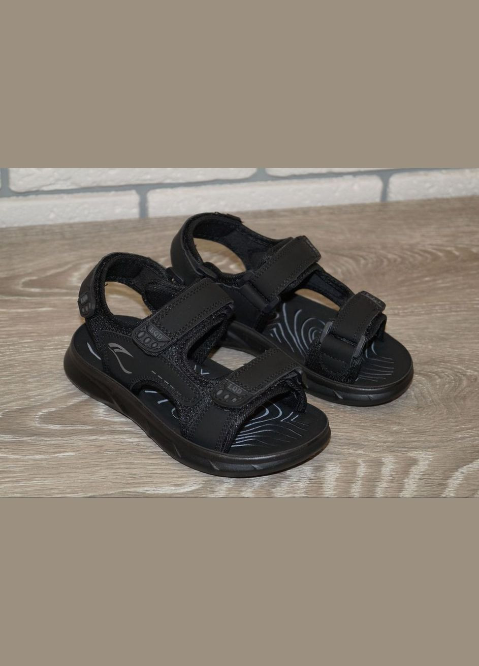 Черные повседневные, кэжуал сандалии детские на липучках черные LQD на липучке