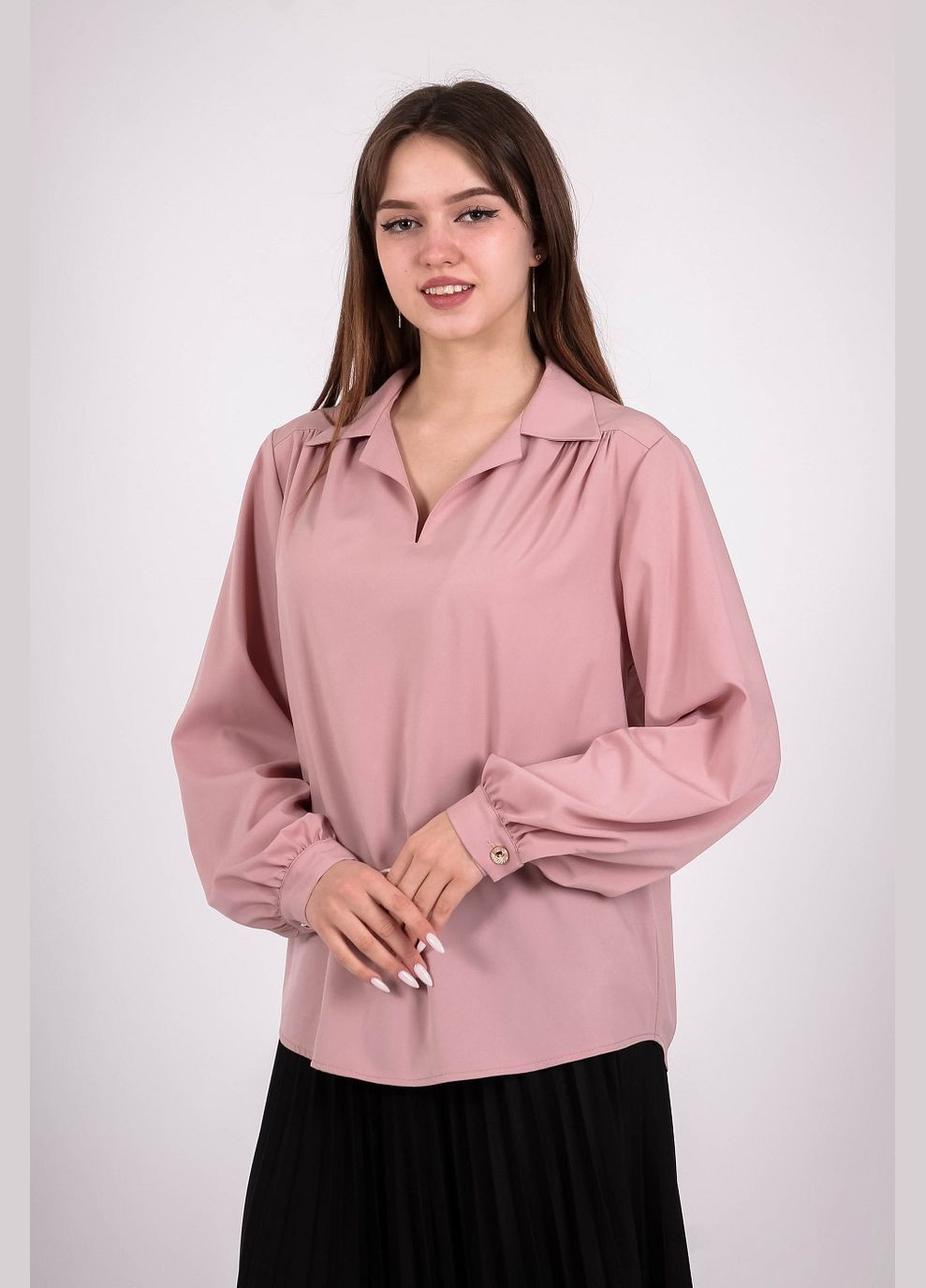 Пудрова демісезонна блузка жіноча 052 однотонний софт світло-пудрова Актуаль