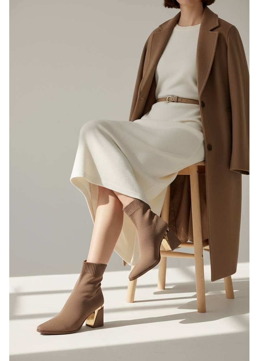 Бежевые демисезонная ботильоны женские вязкая текстиль. ботильоны-чулки. No Brand