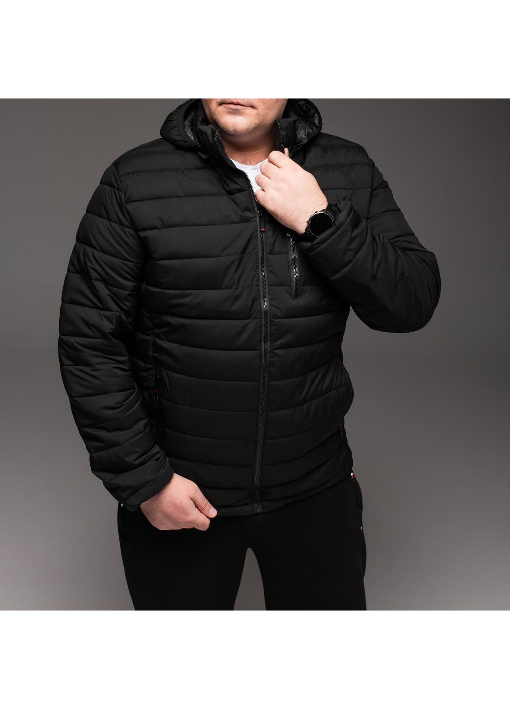 Чорна демісезонна куртка чоловіча утеплена стьобана батал No Brand