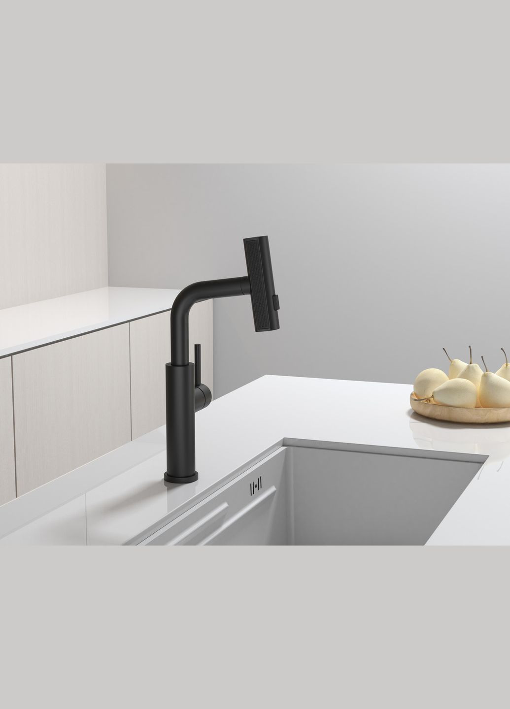 Змішувач на кухню водоспад з висувною лійкою чорний LB-35 Nett (336935092)