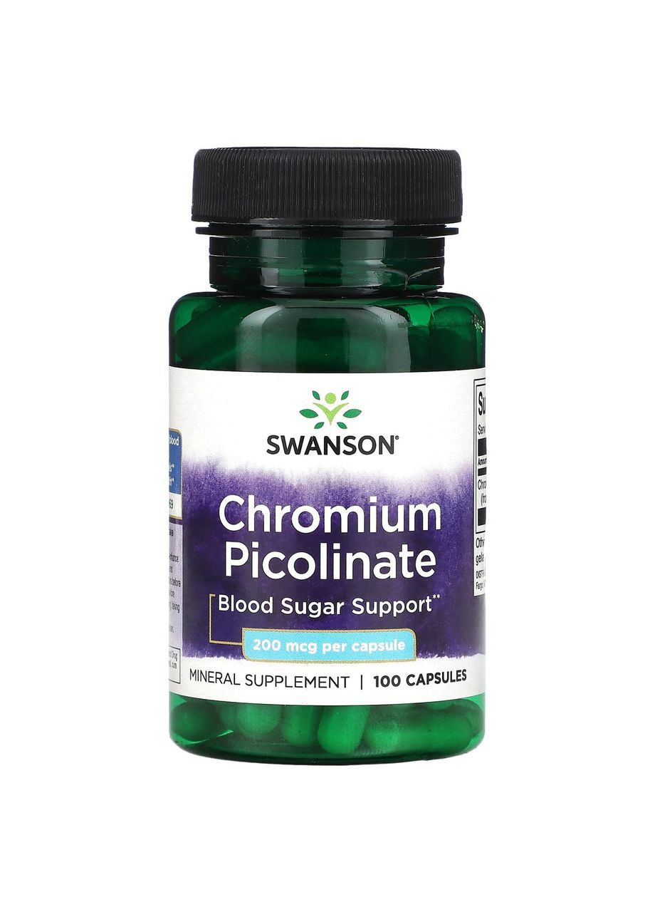 Хром піколінат 200 мкг Chromium Picolinate для підтримки рівня цукру в крові 100 капсул Swanson (277934497)
