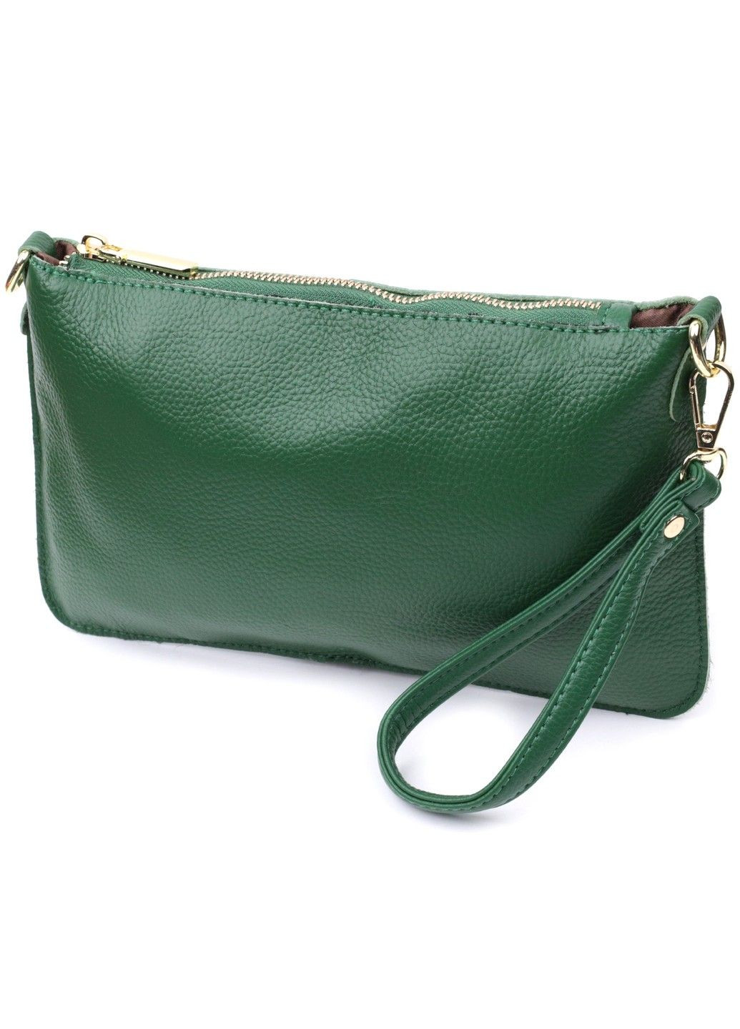 Оригінальна жіноча сумка-клатч із двома ременями з натуральної шкіри 22647 Зелена Vintage (297993085)