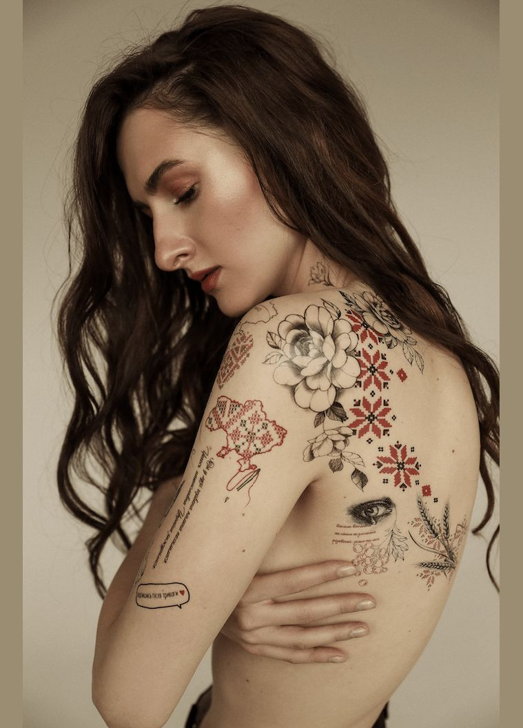 Временное тату "Пионы силы в вышиванке" Arley Sign (292554092)