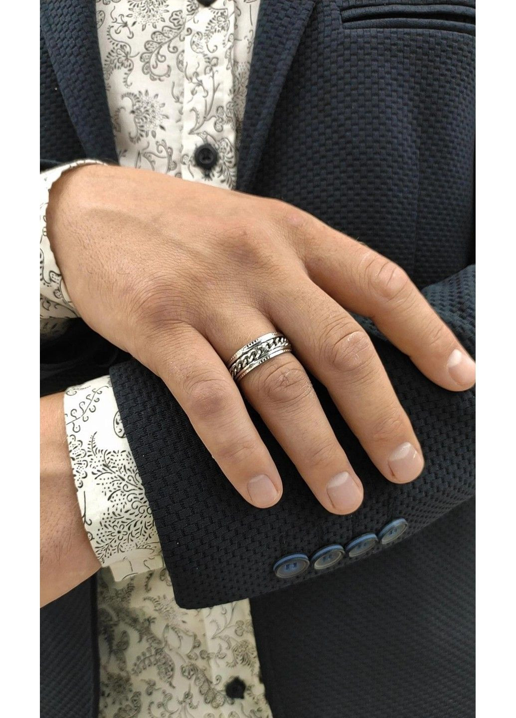 Кільце спінер з ланцюжком із нержавіючої медичної сталі RS-038 No Brand (299634602)