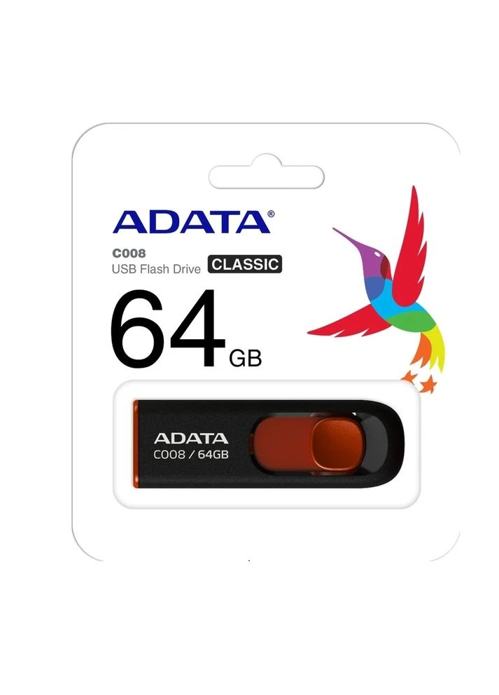 Флеш-накопичувач USB 2.0 64Gb Black/Red (AC008-64G-RKD) ADATA C008 (373322592)