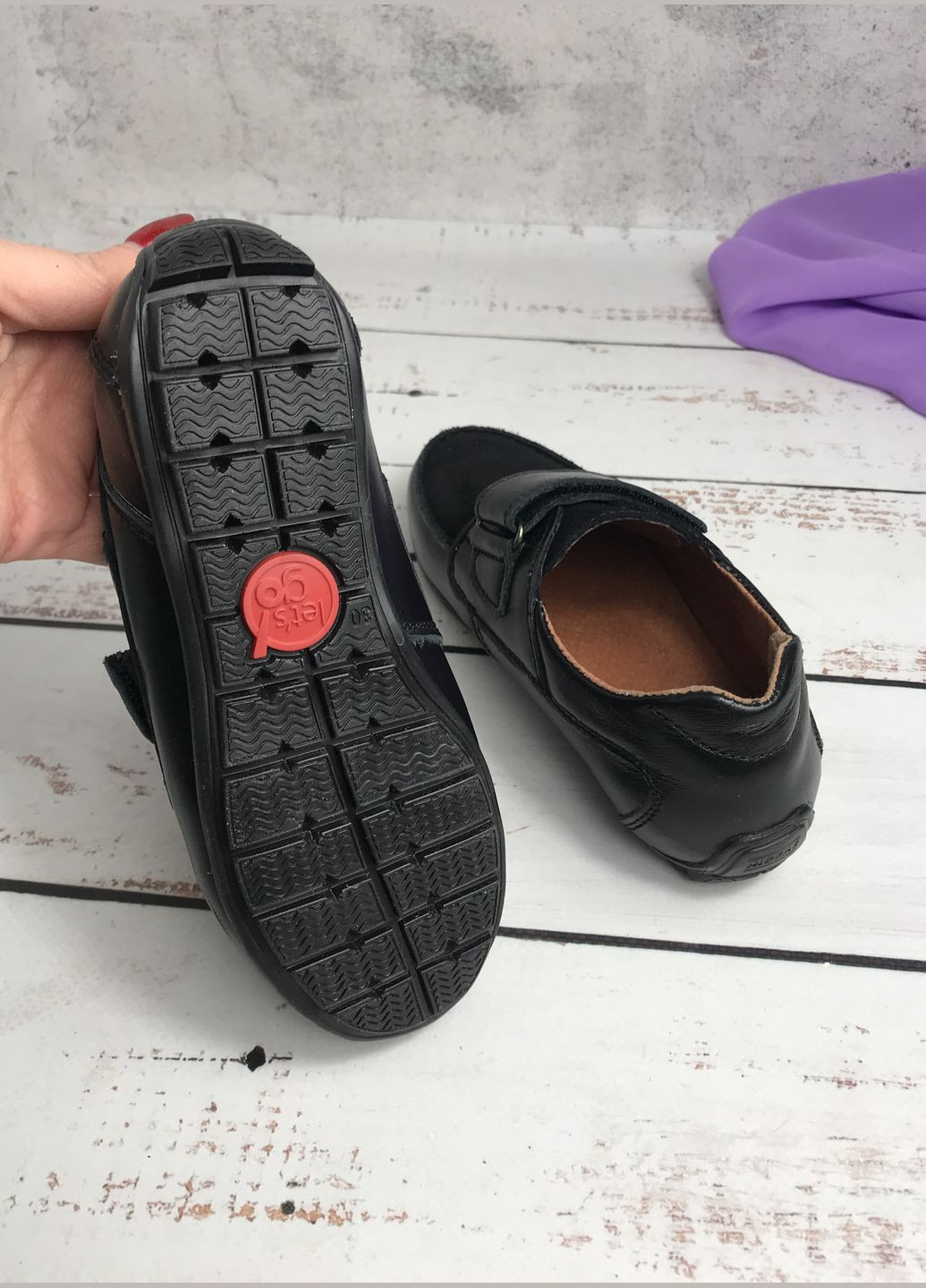 Черные туфли мокасины детские для мальчика черный (819) на липучке Dexfern