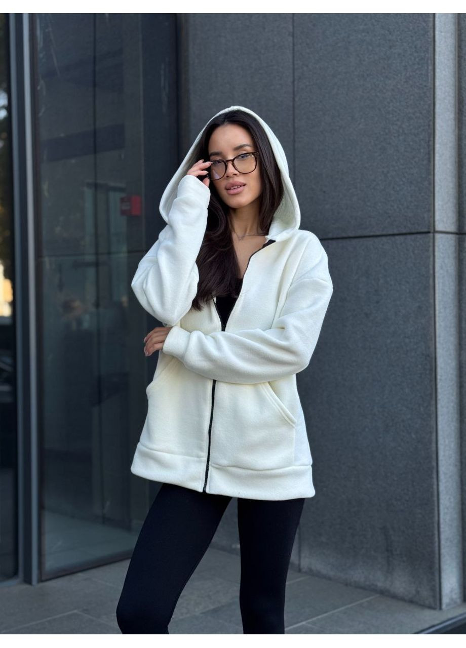 Женская теплая кофта на змейке свободного кроя молочного цвета 34937 No Brand (362343233)