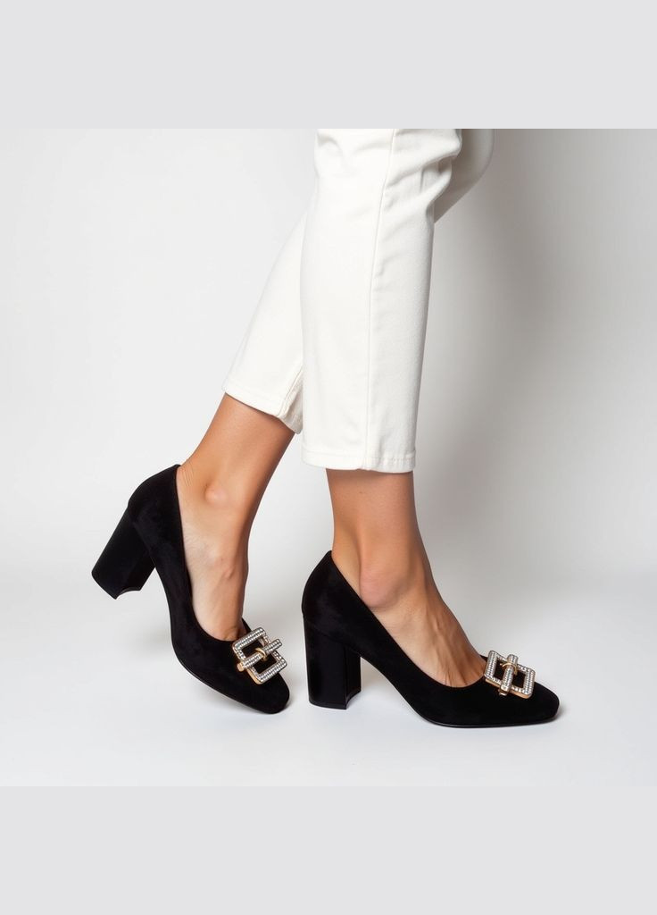 No Brand Женские замшевые туфли на каблуке Maiguan 1350 Черные черный з искусственная замша, — демисезон (326960703)