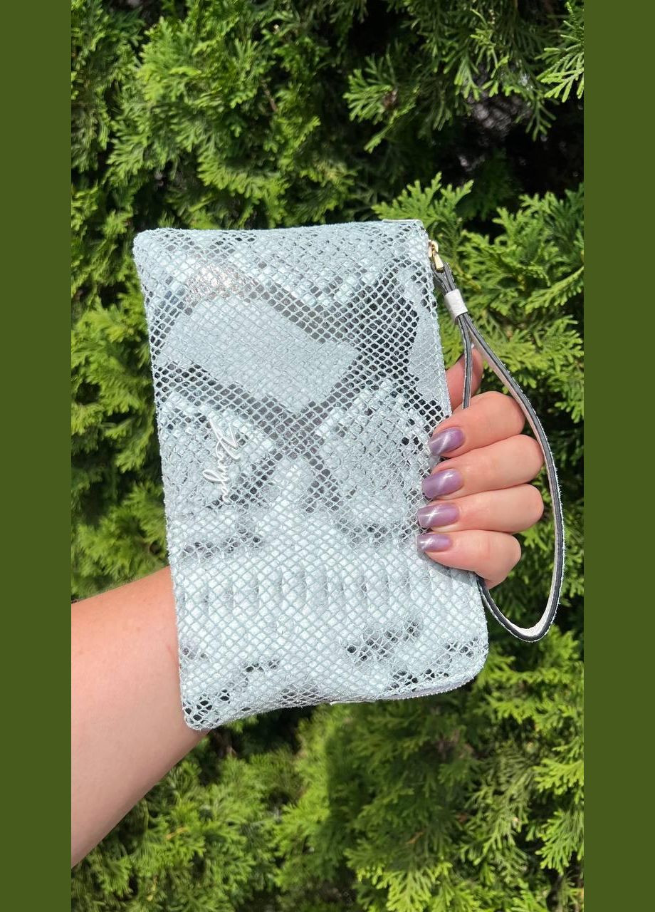 Клатч-кошелек белая лазерная кожа с принтом под змею, Турция, наружный карман, ремешок на кисть. Karya (346514659)