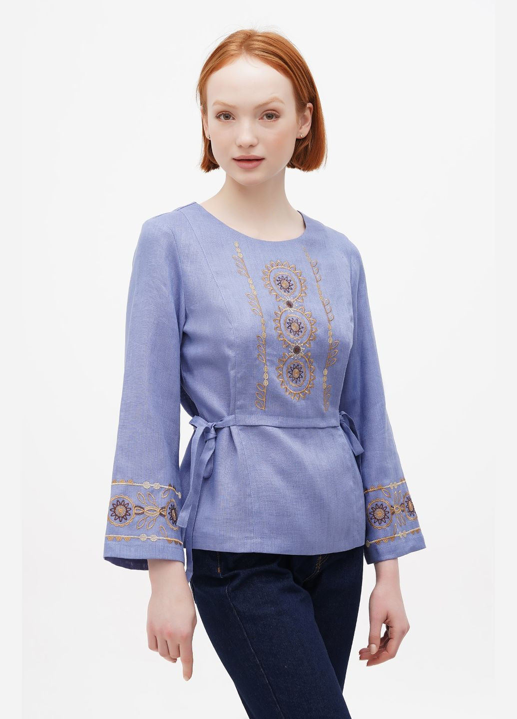 Голубая вышиванка. блуза килина, голубой, р.50, код 9305/50/78 ГАЛЕРЕЯ ЛЬОНУ
