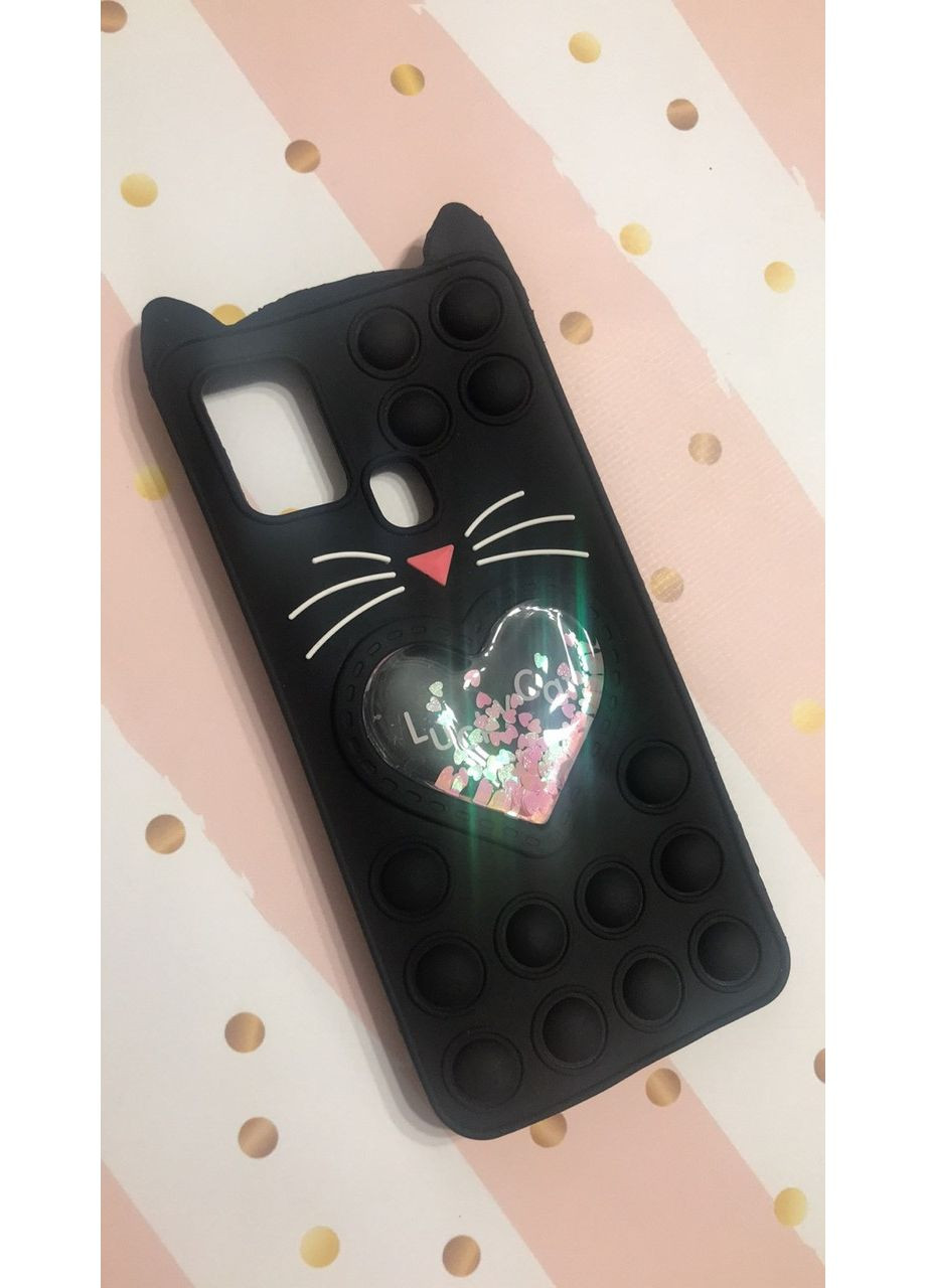Чехол Поп ит Антистресс Поп-Ит Pop It для Samsung Galaxy А21s Попит Котик с сердечком Чёрный Creative (359500630)