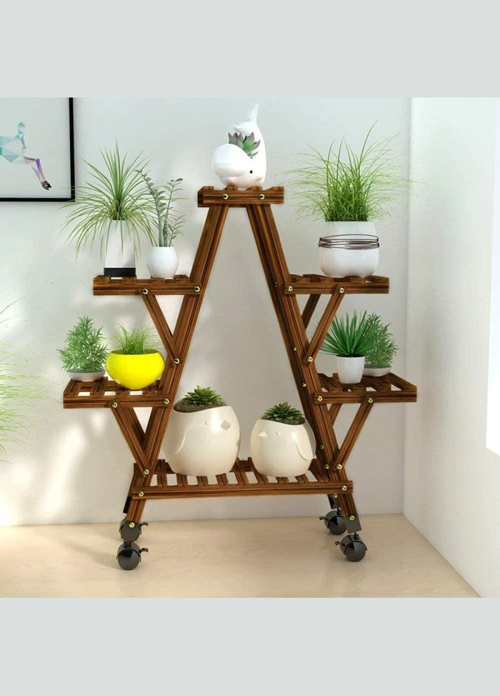 Підставка для квітів з дерева Дре на колесах капучино (ЦВТ-012109) No Brand (328225189)
