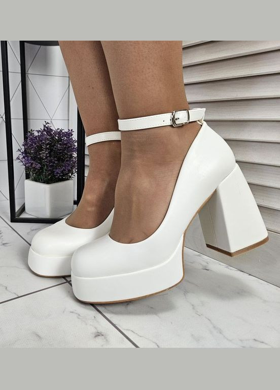 L&M Білі туфлі з ремінцем, білі туфлі на платформі та каблуку, білі туфлі на підборах білий з штучна шкіра, — демісезон (316714522)