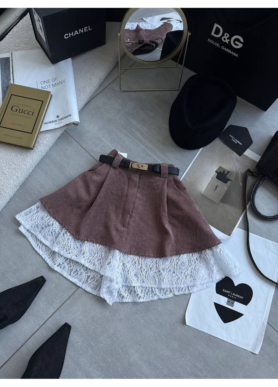 Вельветовая юбка-шорты с кружевом No Brand Б1432-277 (369402738)