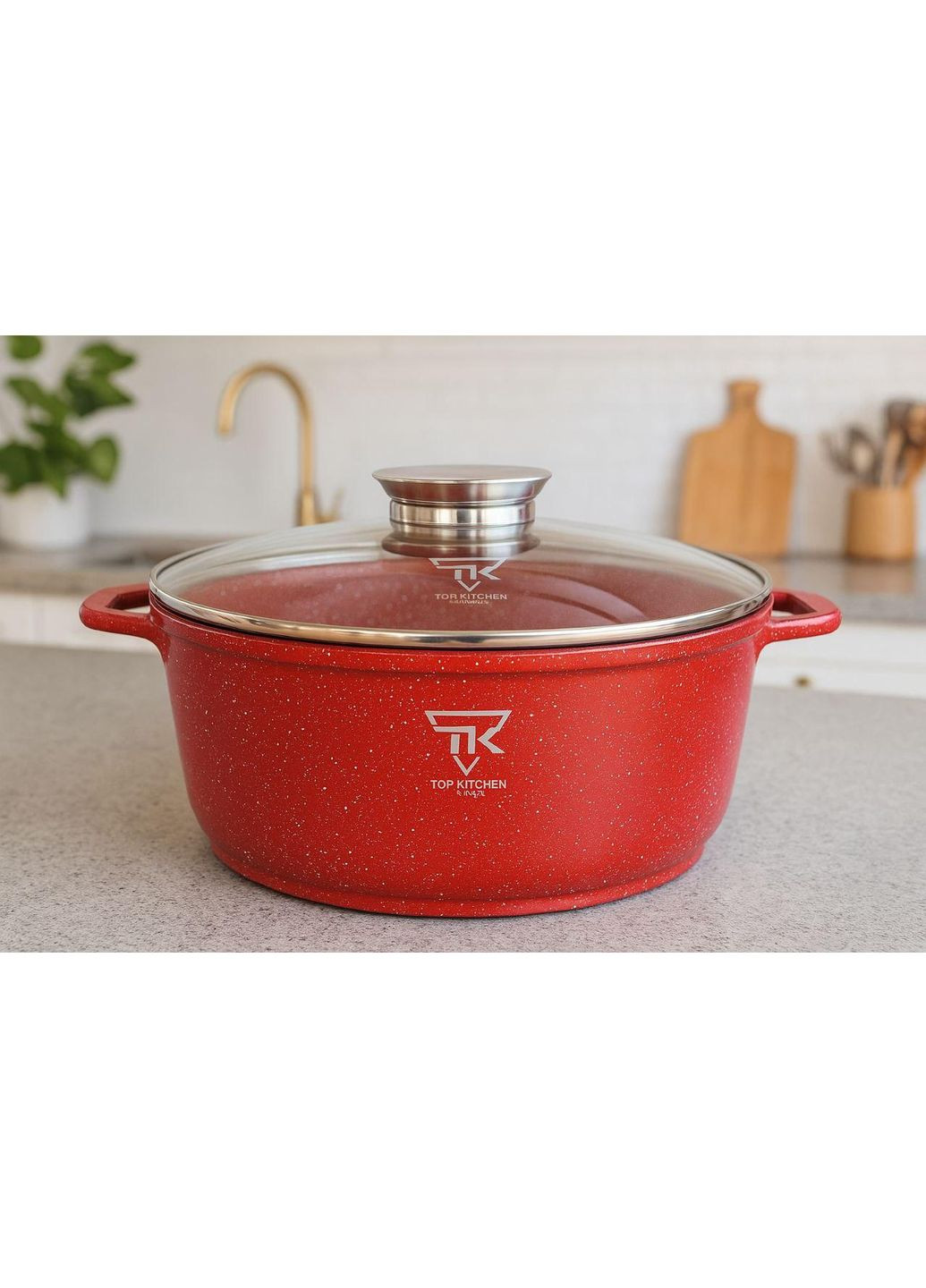 Кастрюля котел с мраморным антипригарным покрытием 24х11,3см /4,51 л TK00052 Красный Top Kitchen (354179021)