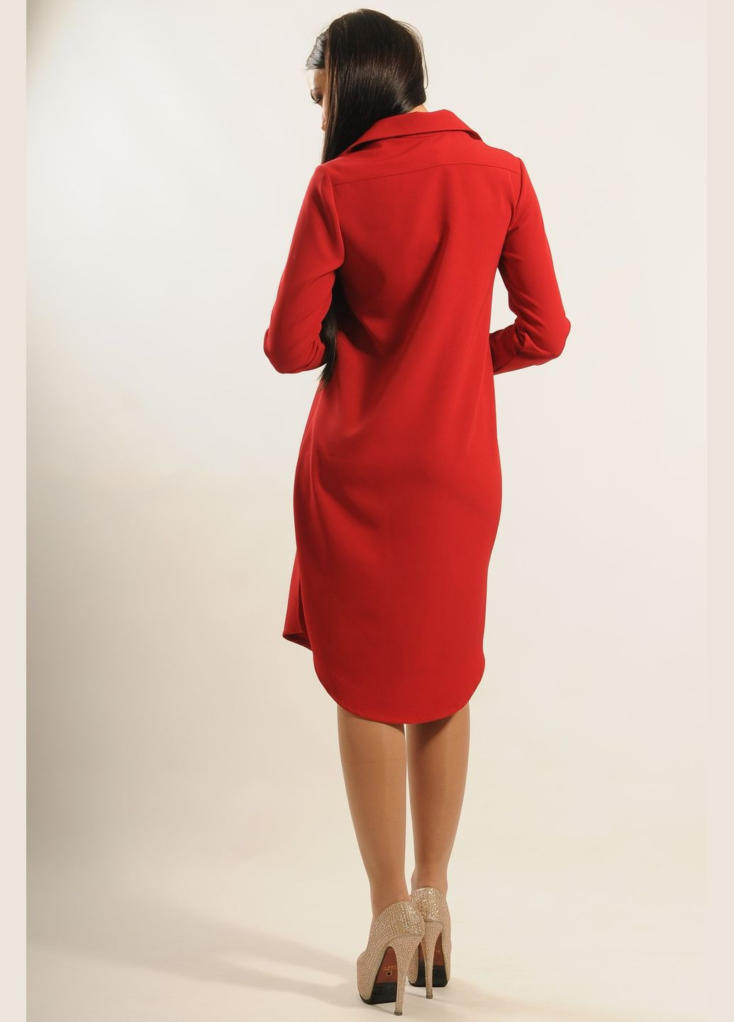 Красное повседневный платье-рубашка с воротником-стойкой и фигурным низом с разрезами (вл 5.1-44/16) RiMari