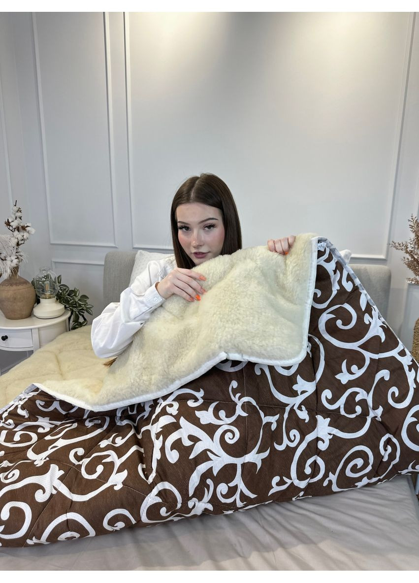 Одеяло евро открытое зимнее из овечьи шерсти 21512 195х210 см коричневое Leri Max (365689166)