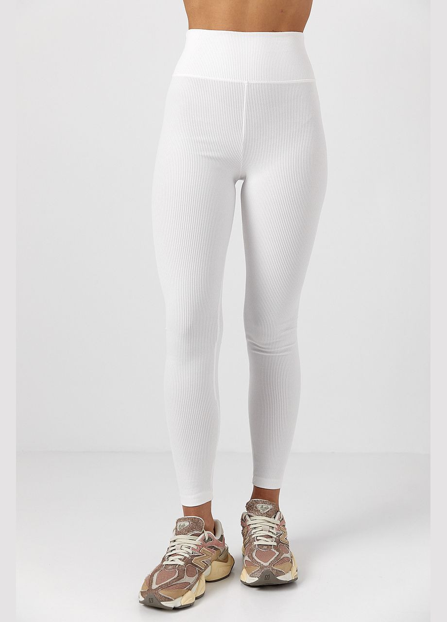Белые демисезонные лосины из эластичного трикотажа в рубчик Lurex