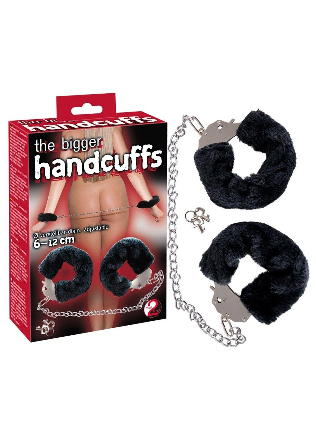 Наручники Bigger Furry Handcuffs, 6 - 12 см, чорні You2Toys (289783615)