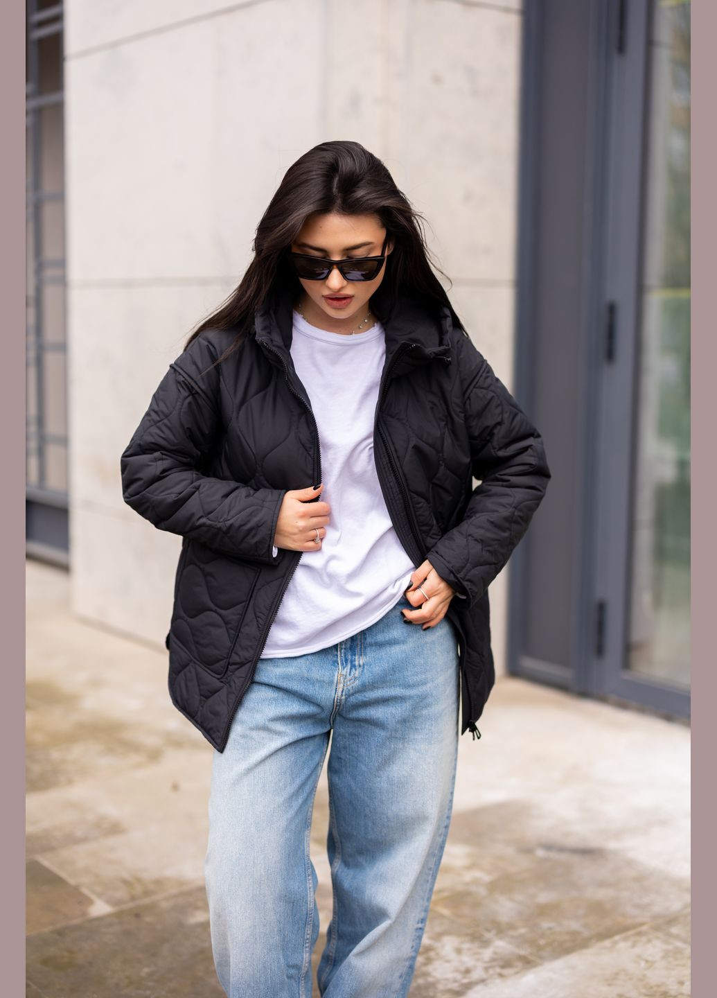 Черная демисезонная женская демисезонная куртка «noir check» 759752 Lusskiri