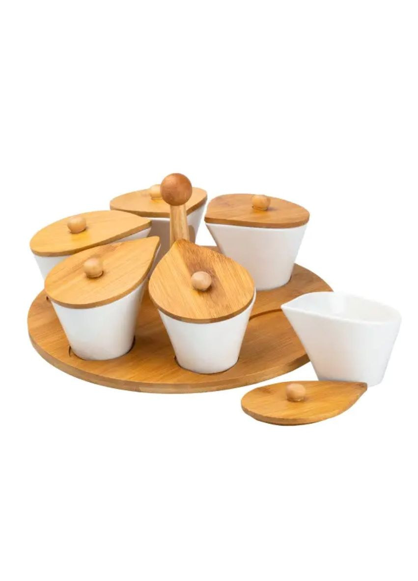 Набор керамических баночек для сыпучих продуктов 6 штук по 100 мл на бамбуковой подставке Jooki (358705928)
