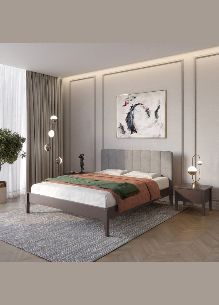 Односпальне дерев'яне ліжко Лондон ДК Венге/Аляска 93 (Сірий) Б1 90х190 см (MBG-6490) Mebigrand (366027356)