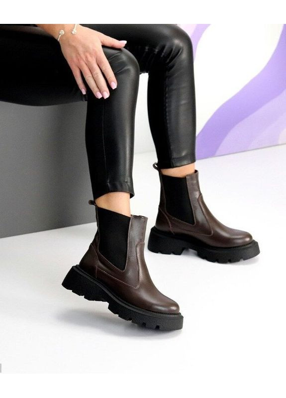 Зимние зимние кожаные черные ботинки, челси зимние, женские ботинки зимние код 25631 челси Garti без декора