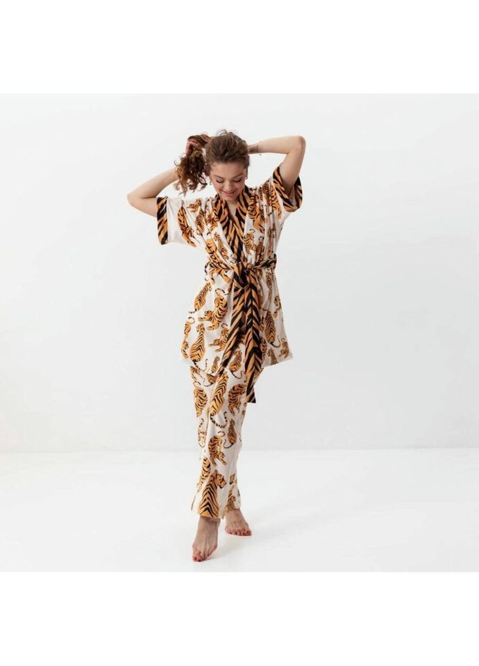 Комбінована всесезон комплект жіночий з плюшевого велюру штани та халат тигриця 3416_s 15947 s FlexDress