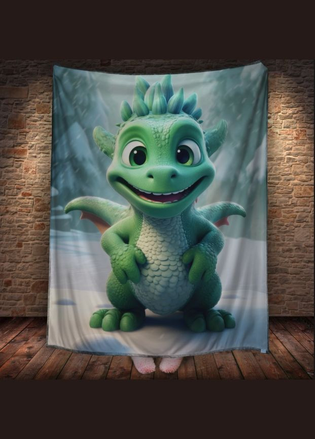 Плед з 3D принтом Різдвяний зелений Дракончик, Рік Дракона Перша Креативна мануфактура PERFECTUS Плед (301869226)