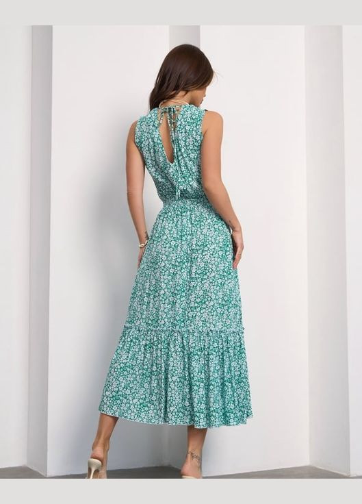 Зеленое повседневный платья с открытой спиной ISSA PLUS с цветочным принтом