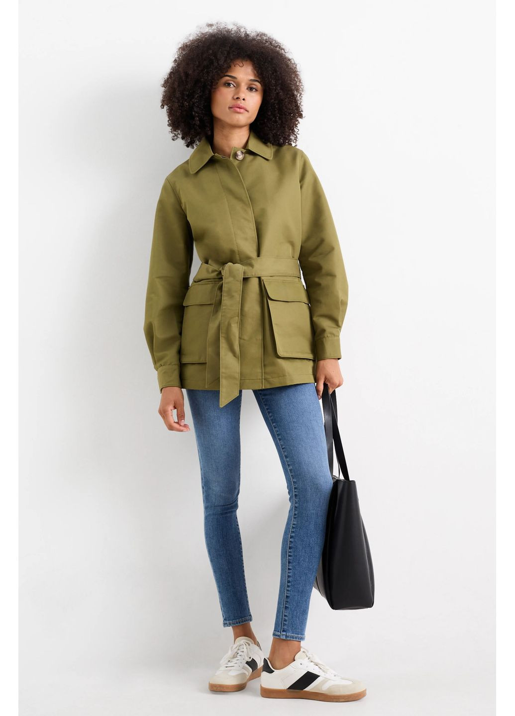 Оливкове (хакі) демісезонне Тренч із бавовни C&A