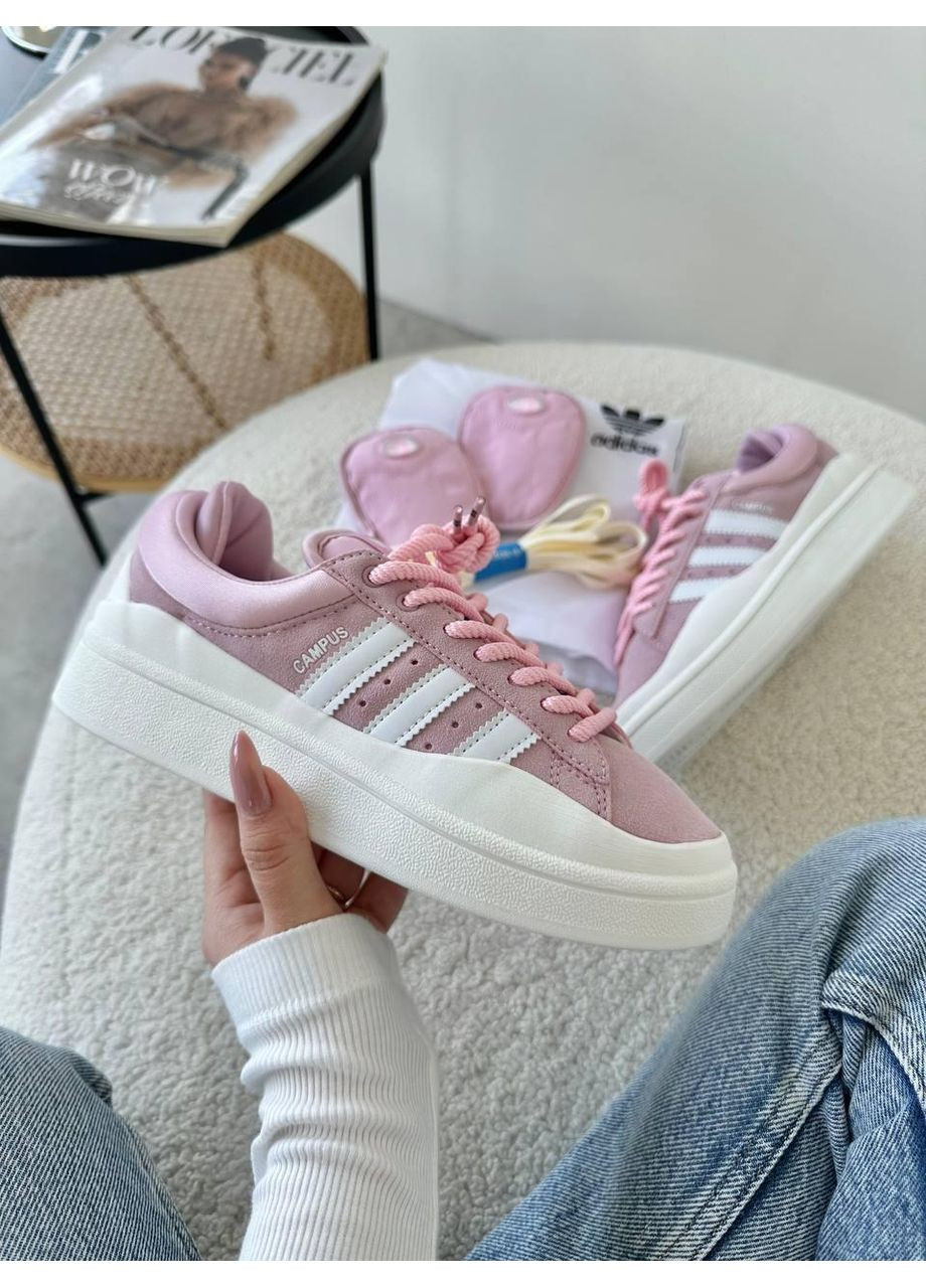 Рожеві Осінні кросівки чоловічі adidas campus x bad bunny pink white адідас кампус No Brand