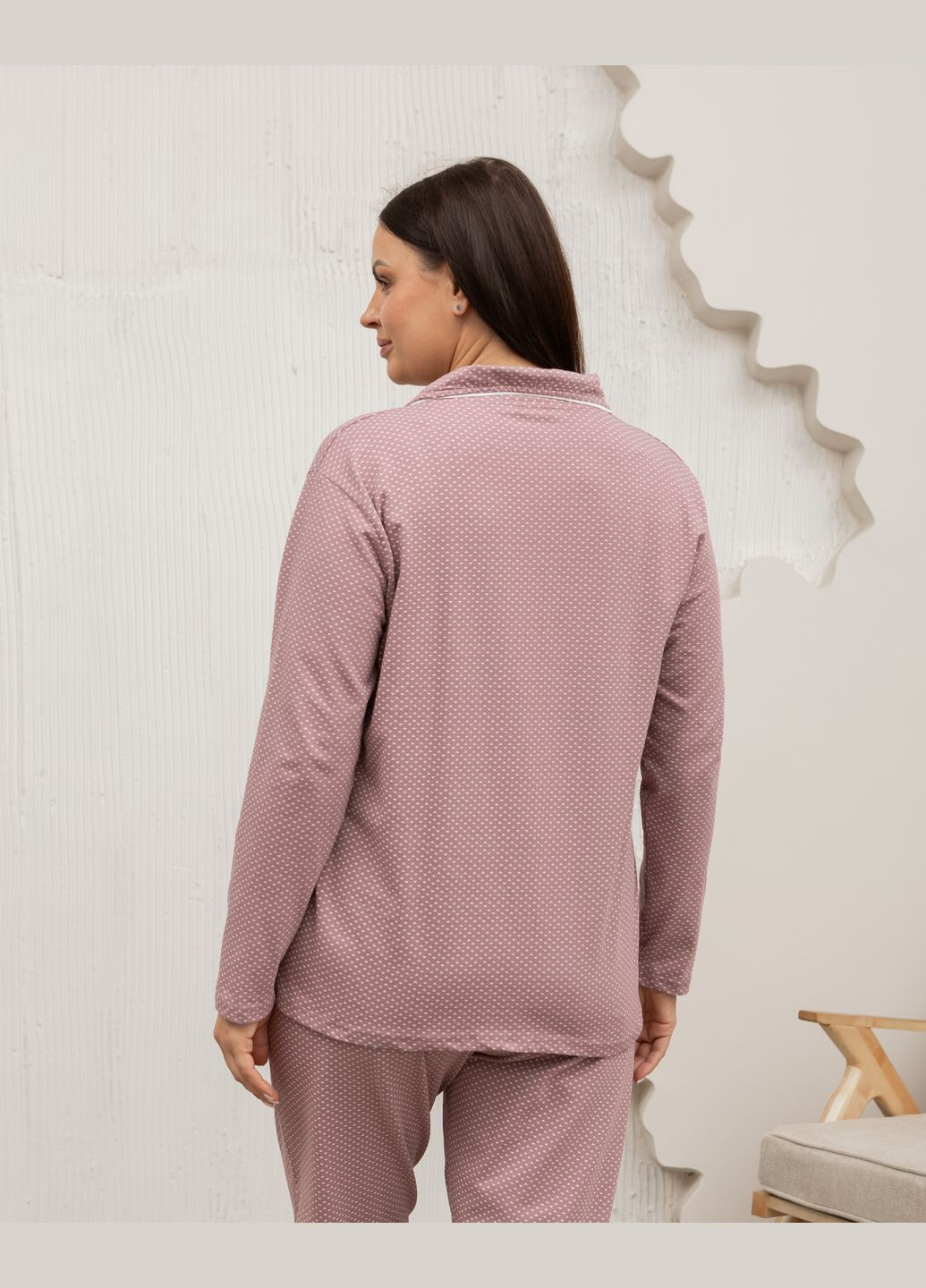 Пудровая всесезон пижама женская рубашка со штанами трикотажная батал размер 2xl, 3xl, 4xl, 5xl рубашка + брюки Nicoletta Піжама