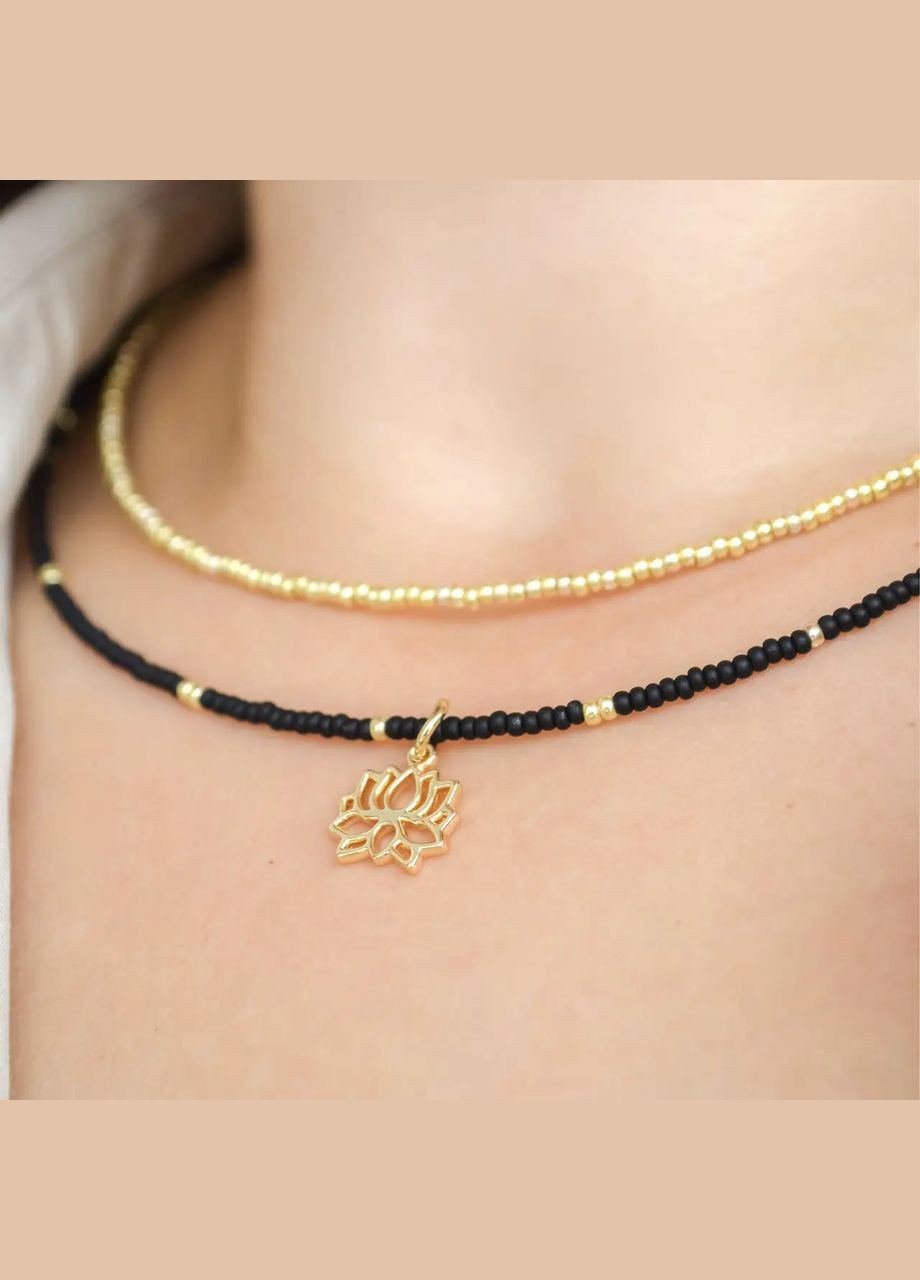 Чокер бісер з підвіскою "Лотос", фур-ра гіпоалерген кольору золото d-2мм+- L-40-45см No Brand латунь, бісер золото (305077860)