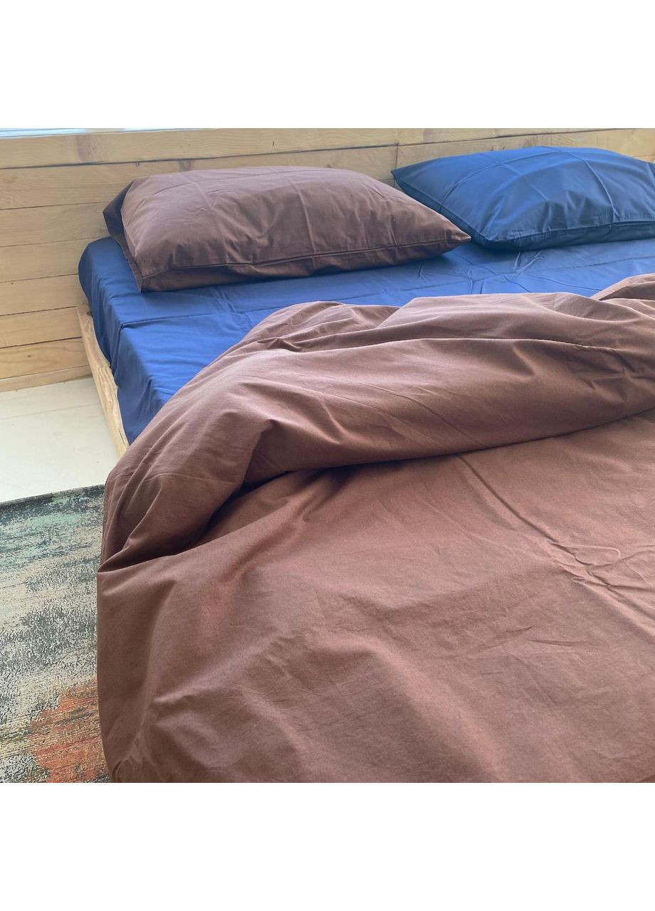 Постільна білизна Шоколад + синій, ранфорс Двухспальний розмір, наволочки 50/70 No Brand (363192313)