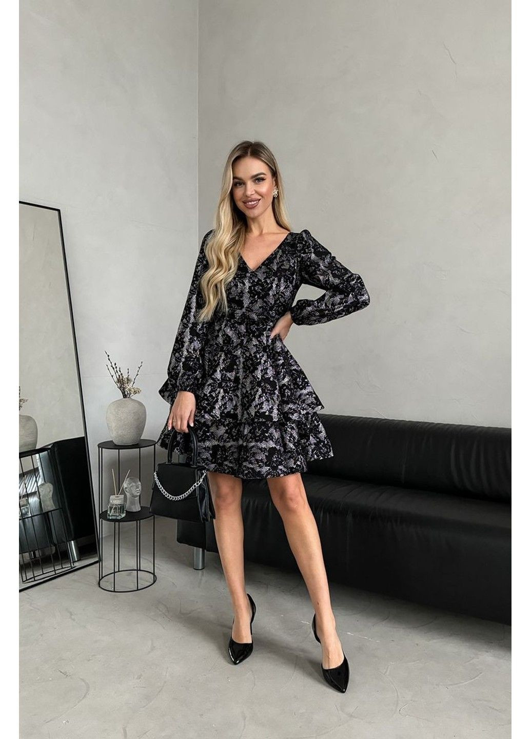 Черное коктейльное платье гипюр роза 24111 черная Tanita-Romario