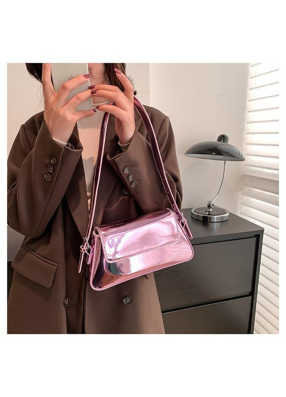 Жіноча лакована сумка багет рожевого кольору в стилі Zara (362588149)