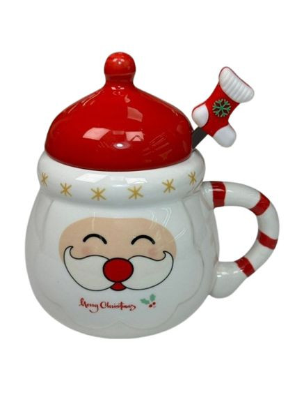 Новогодняя кружка 102-1062 с крышкой и ложкой Кенди-Санта керамика 400 мл Olens (365605237)