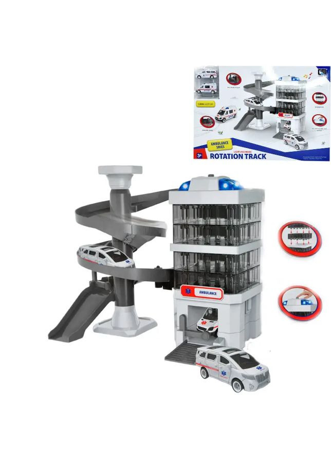 Гараж игровой Скорая помощь с подсветкой и звуком 2 машинки в комплекте Белый (CM-559-55) No Brand (302215575)