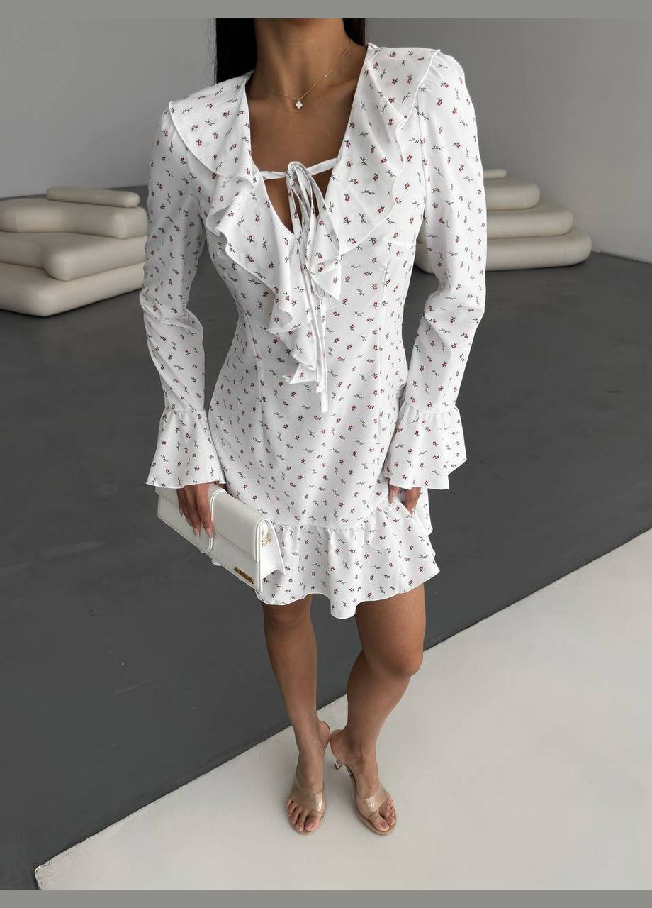 Білий легка приємна до тіла літня сукня в квітковому принті No Brand з квітковим принтом