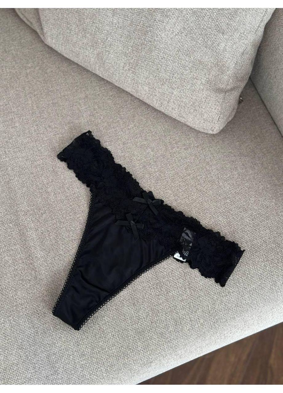 Набор атласных трусиков с кружевом черный белый пудровый / Сет женских атласных трусиков с бантиками и кружевом No Brand (367102140)