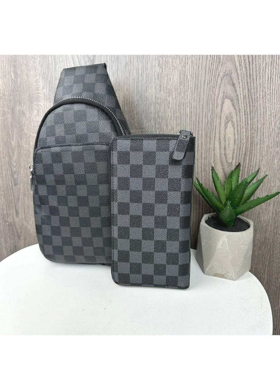 Мужская сумка бананка на грудь экокожа черная + кошелек на молнии ProDobro (365255088)