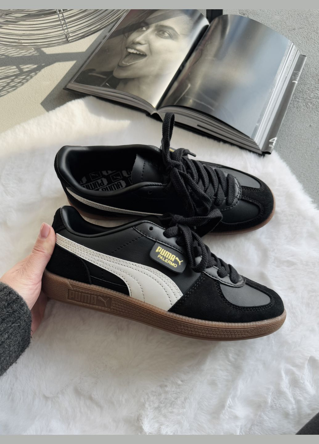 Кроссовки женские и мужские Puma Palermo Leather Black White Gum | Пума Палермо черные No Brand чёрные демисезоны (339604493)