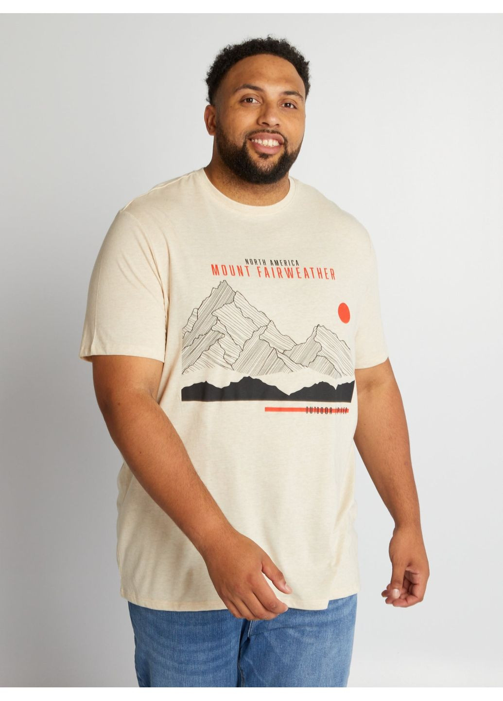 Світло-бежева футболка basic,світло-бежевий з принтом, Kiabi