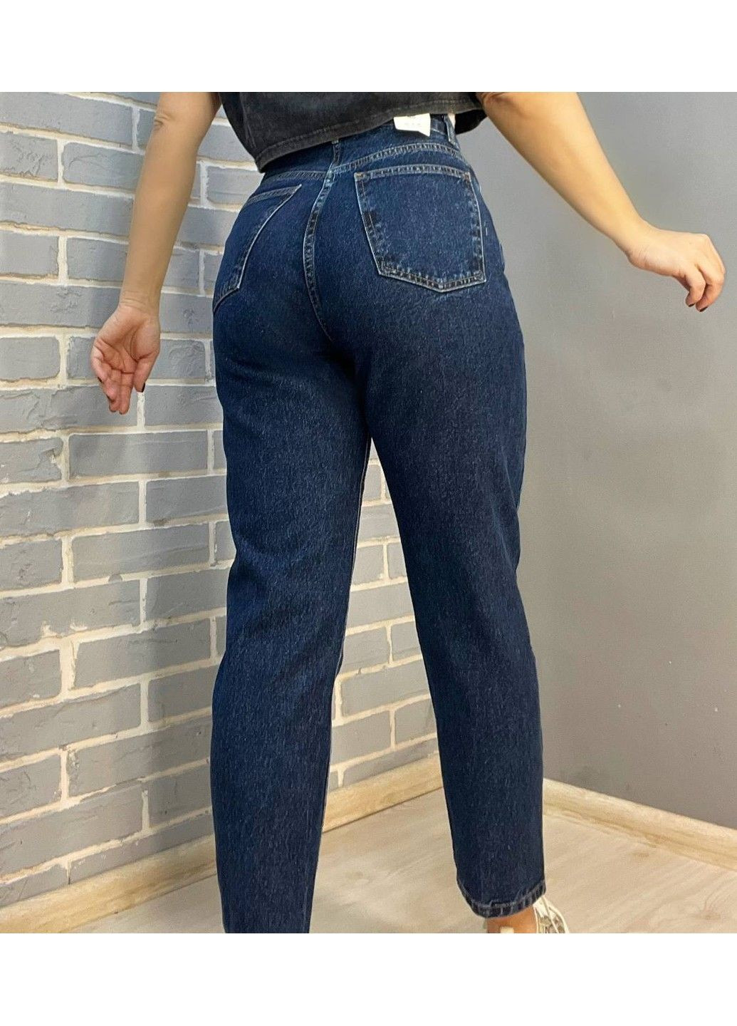 Джинси IT'S BASIC 3150 MOM ORTA MAVI з білою резинкою на поясі з високою посадкою Its Basic - (304548526)