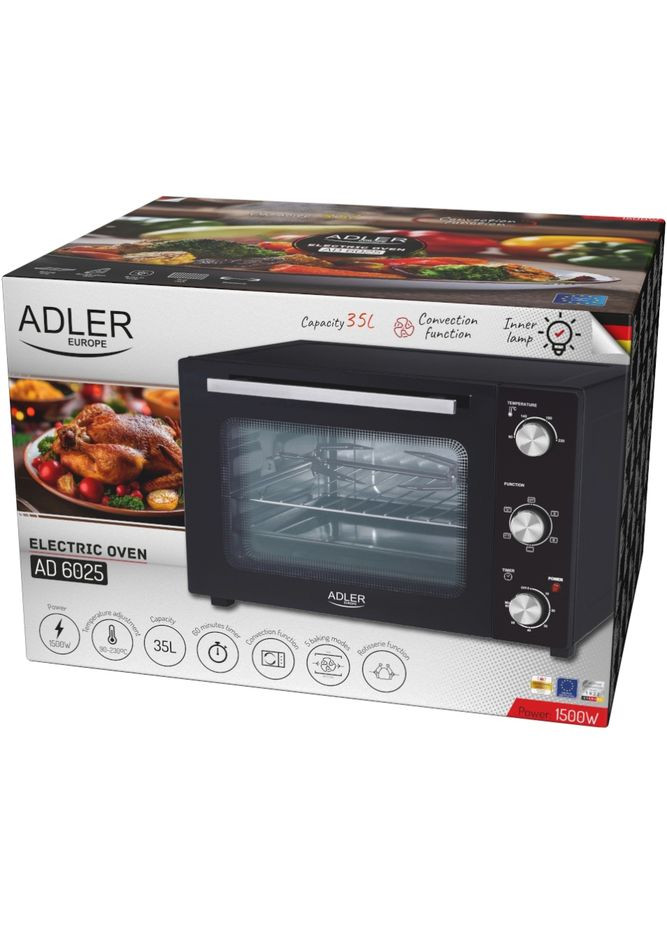 Электрическая печь AD 6025 1500Вт/ 35л /электроплита/ механическое управление/черная Adler (362668304)