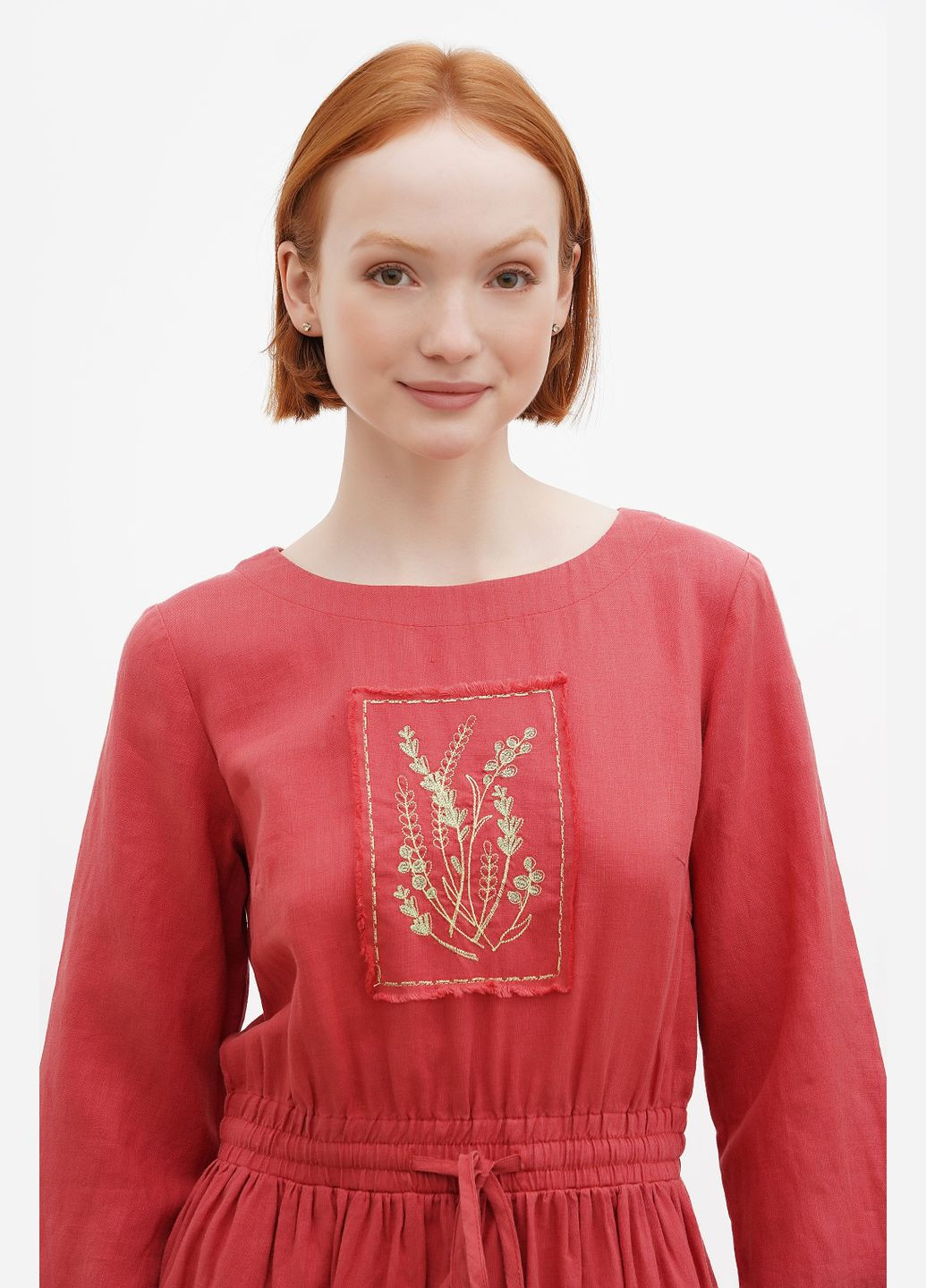 Червона лляна сукня з квітковою вишивкою евіта., р., код 0314/54/78 ГАЛЕРЕЯ ЛЬОНУ