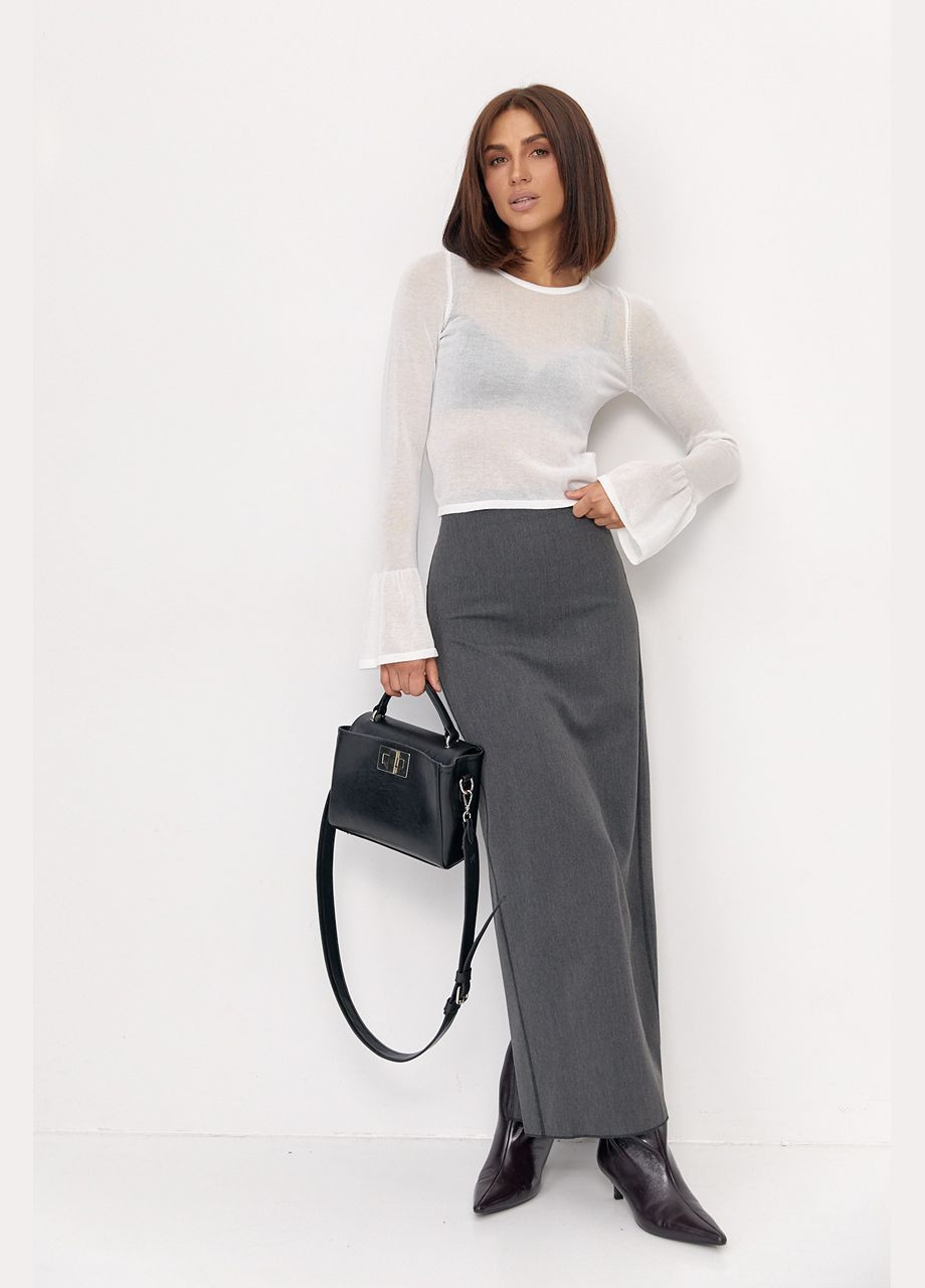 Молочный демисезонный полупрозрачный джемпер с рукавами-воланами - черный цвет, one size (sku_41007) No Brand